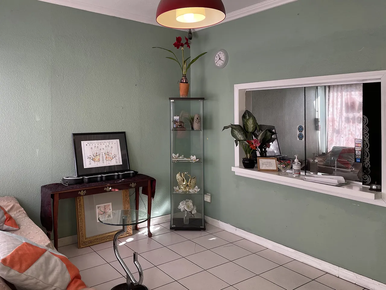 Front lobby with the reception window inside Nature Massage Spa on Bolsa Ave in Midway City, CA