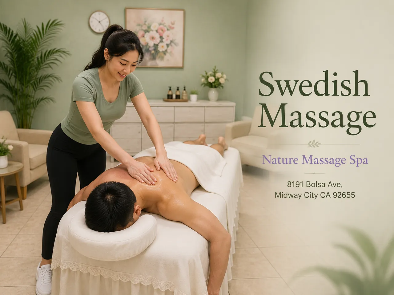 Swedish Massage in Midway City, CA at Nature Massage Spa